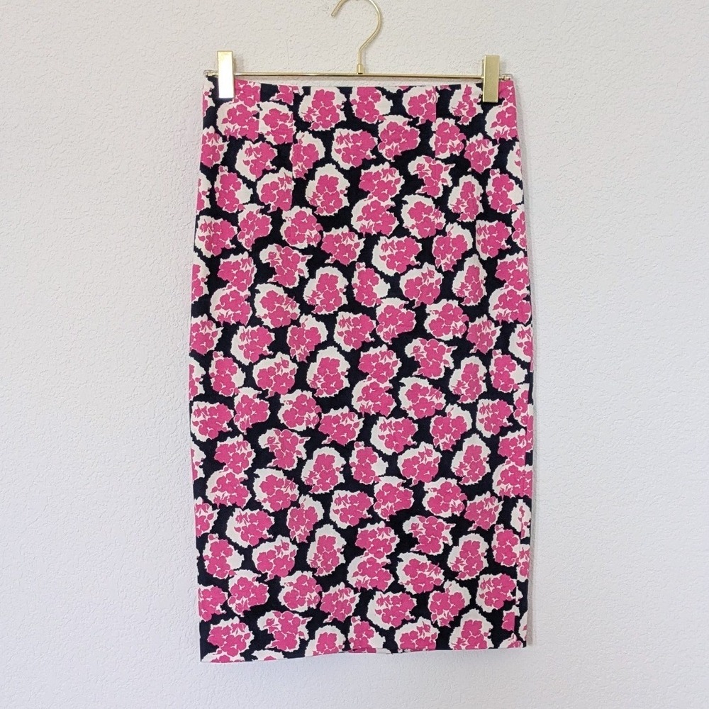 Boden Richmond Cotton Pencil Skirt Size 4 Floral Pink Navy Blue Stretch Y2K